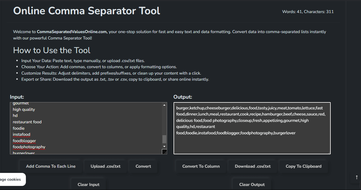 Comma Separator Tool screenshot 2