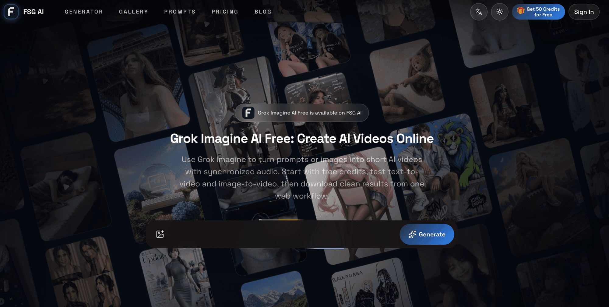 Grok Imagine Free generator - FSG AI screenshot 1