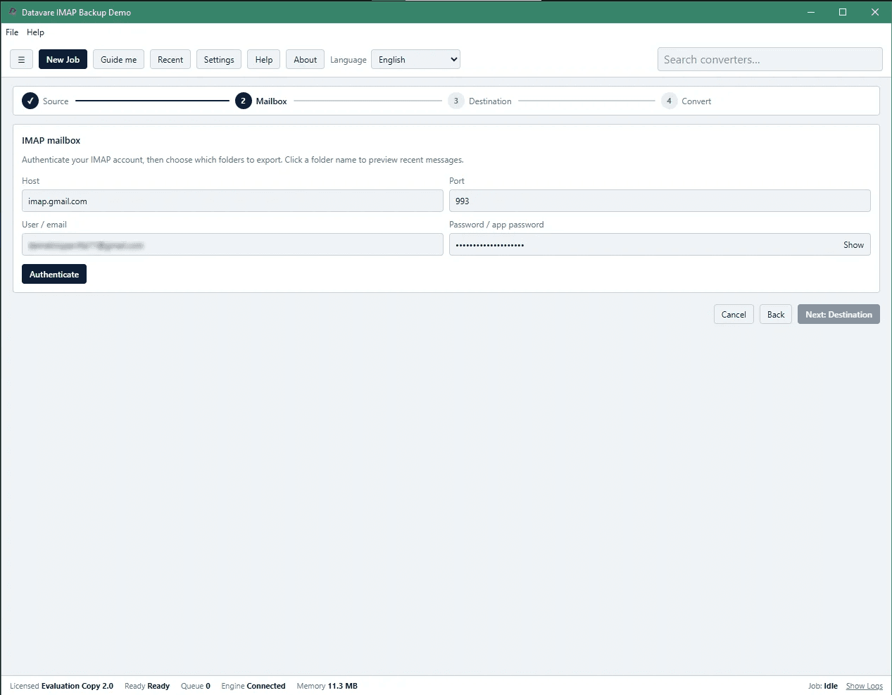 Datavare IMAP Backup Software screenshot 1