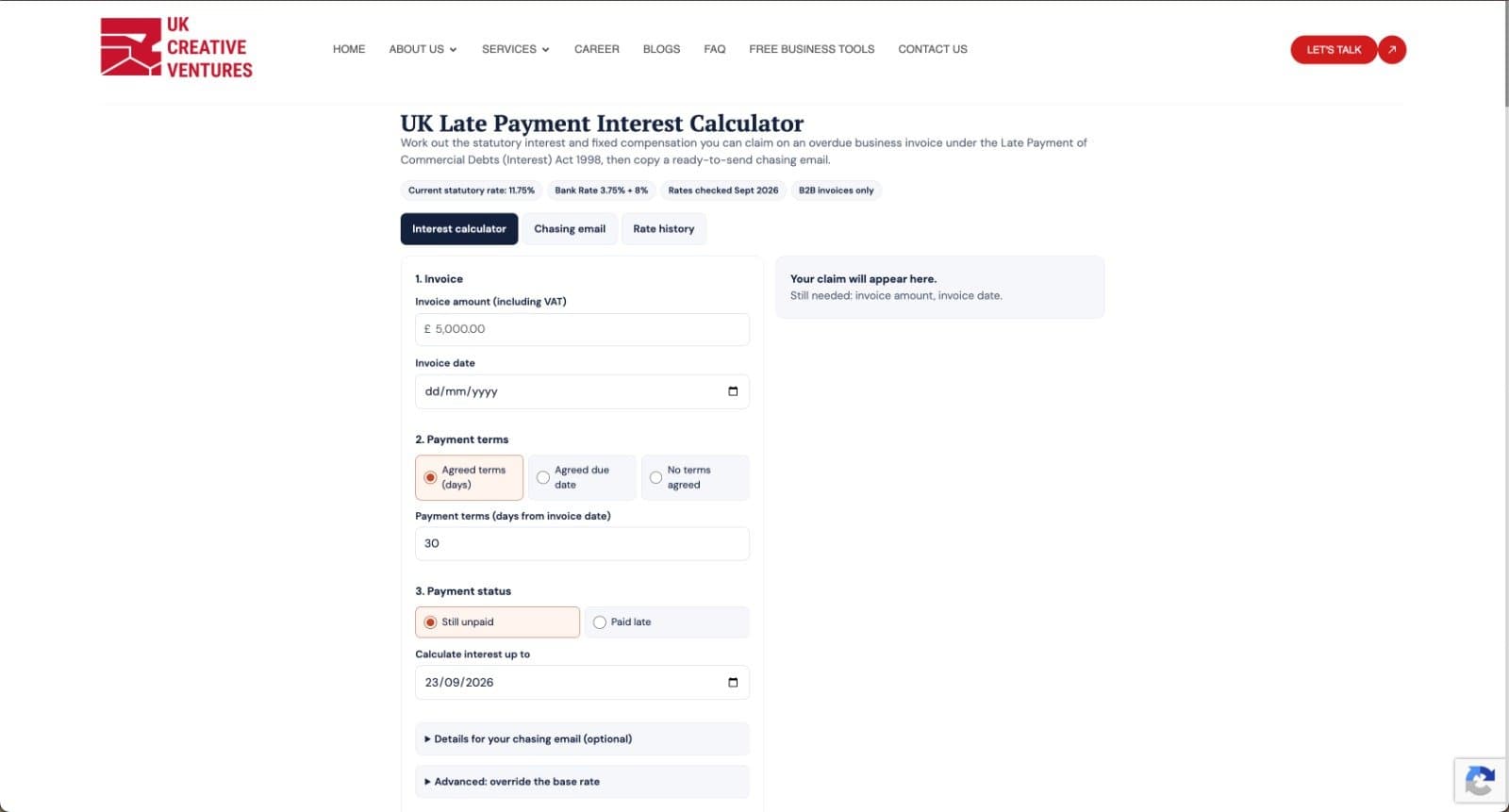 UK Late Payment Interest Calculator screenshot 1