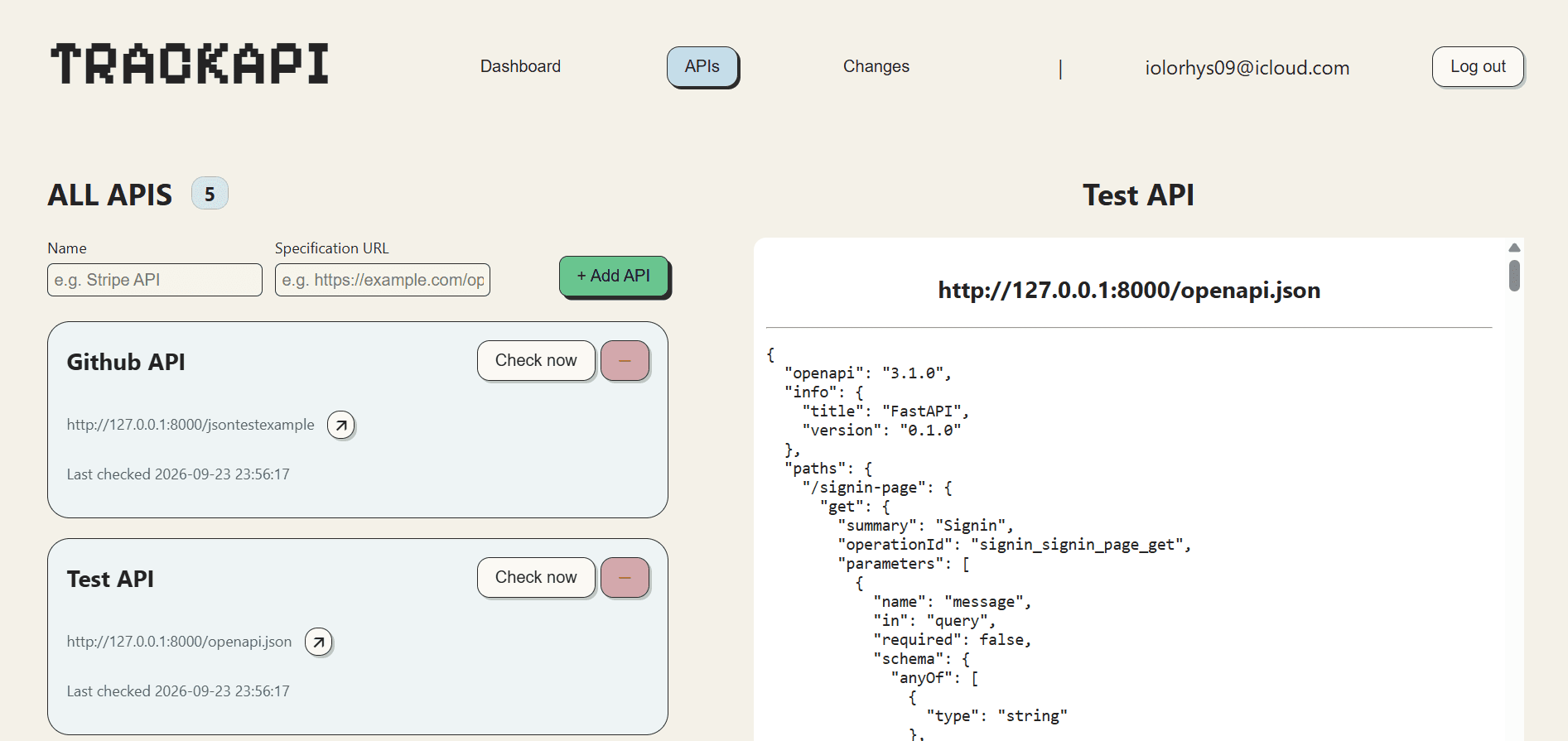 TrackAPI screenshot 2