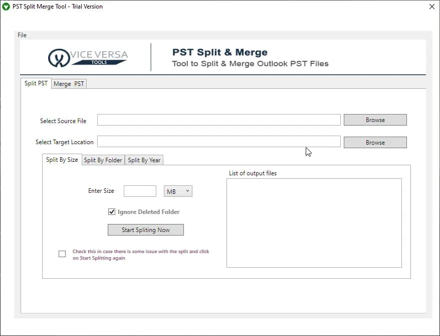 ViceVersa PST Split and Merge Software screenshot 1
