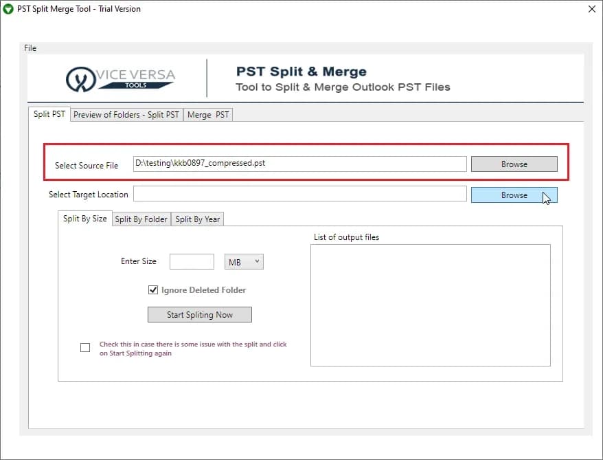 ViceVersa PST Split and Merge Software screenshot 2