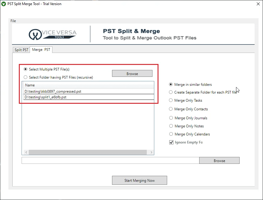ViceVersa PST Split and Merge Software screenshot 3