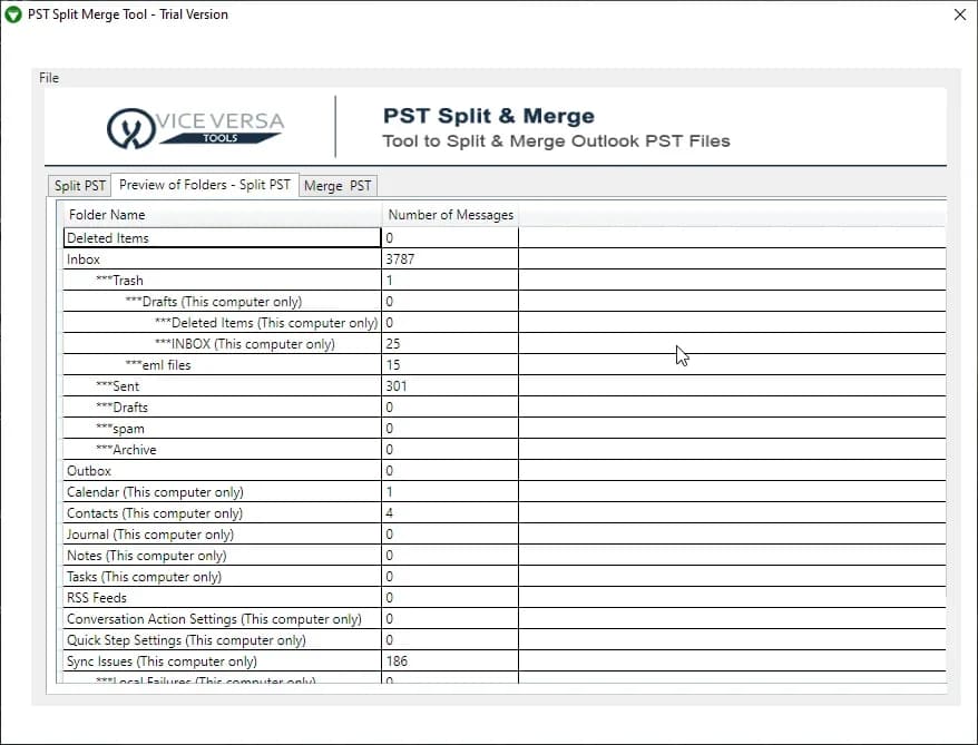 ViceVersa PST Split and Merge Software screenshot 4