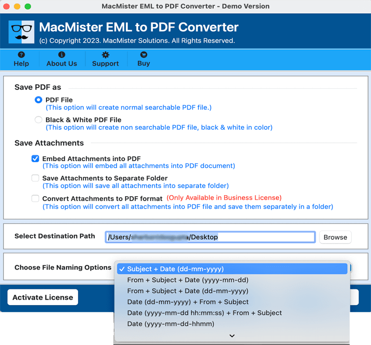 MacMister EML to PDF Converter for Mac screenshot 1