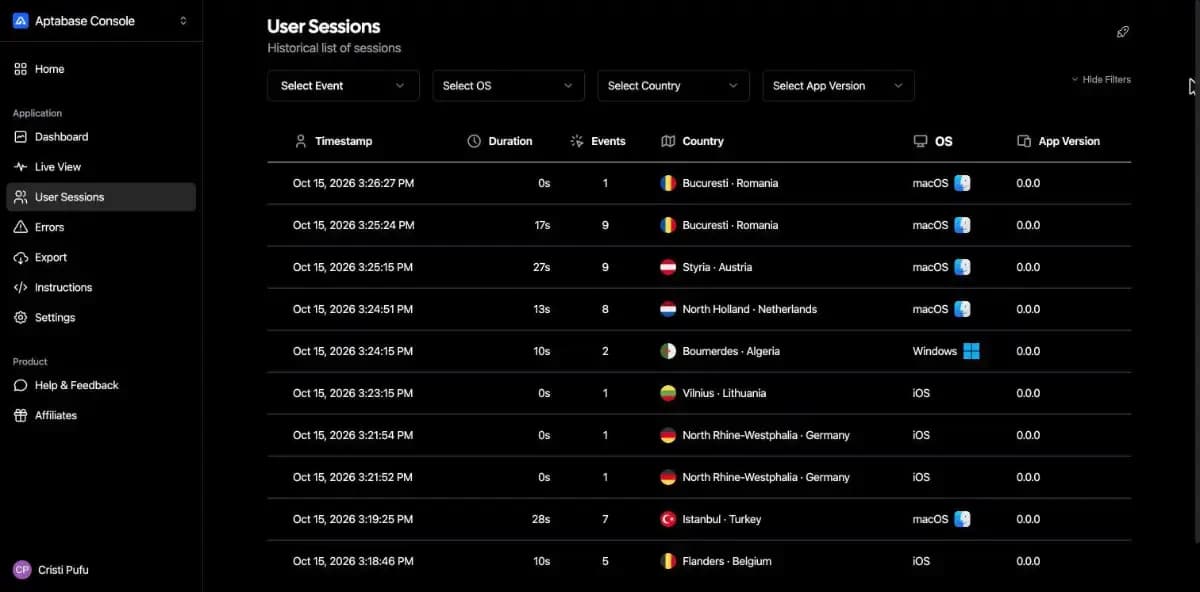 Aptabase screenshot 1
