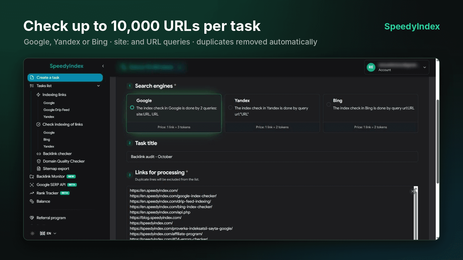 Google Index Checker API by SpeedyIndex screenshot 1