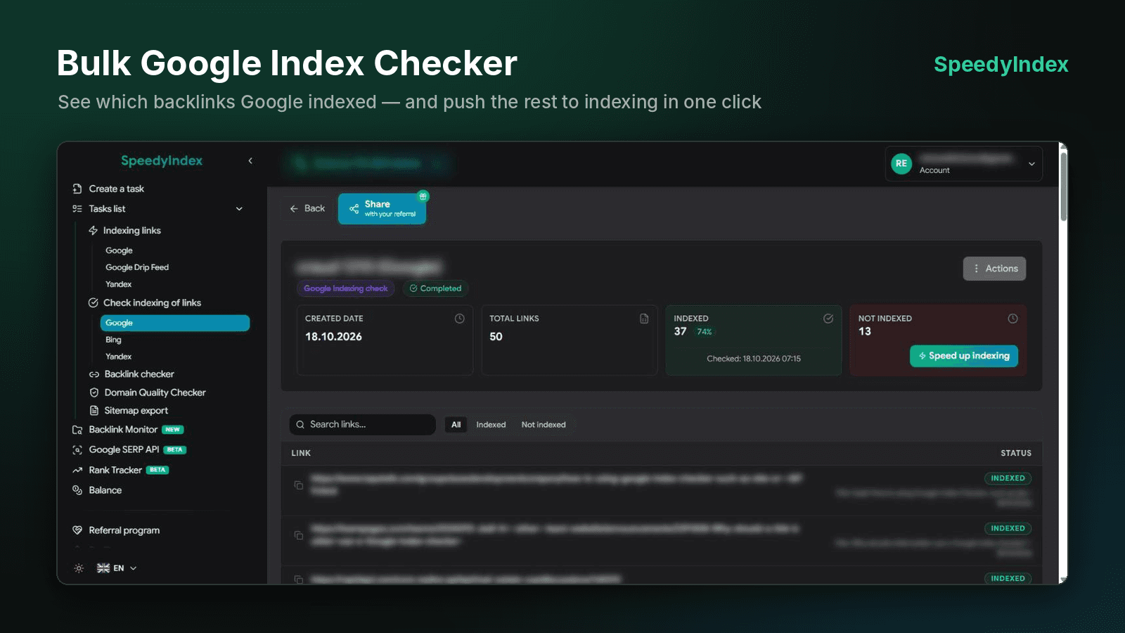 Google Index Checker API by SpeedyIndex screenshot 2