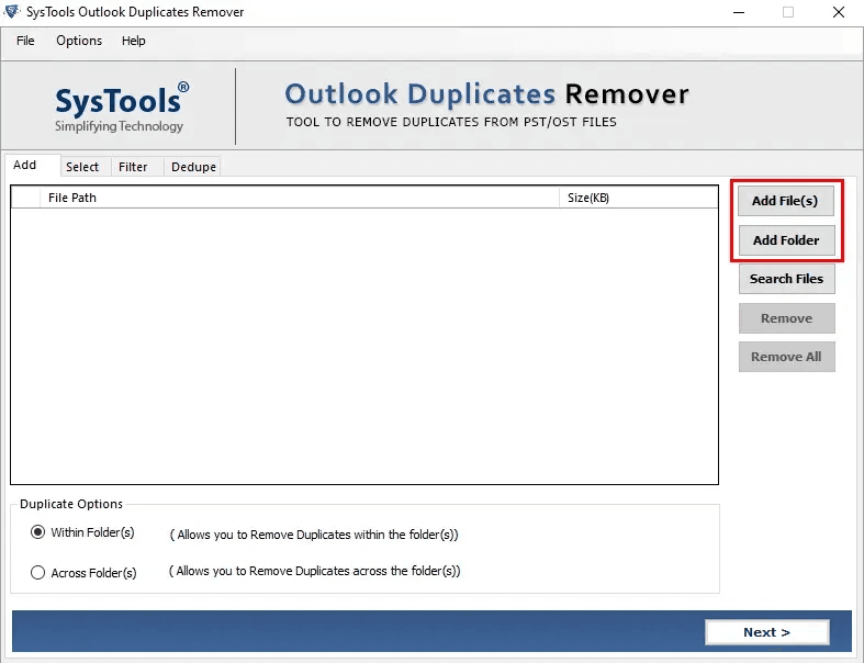 SysTools Outlook Duplicate Remover Software screenshot 1