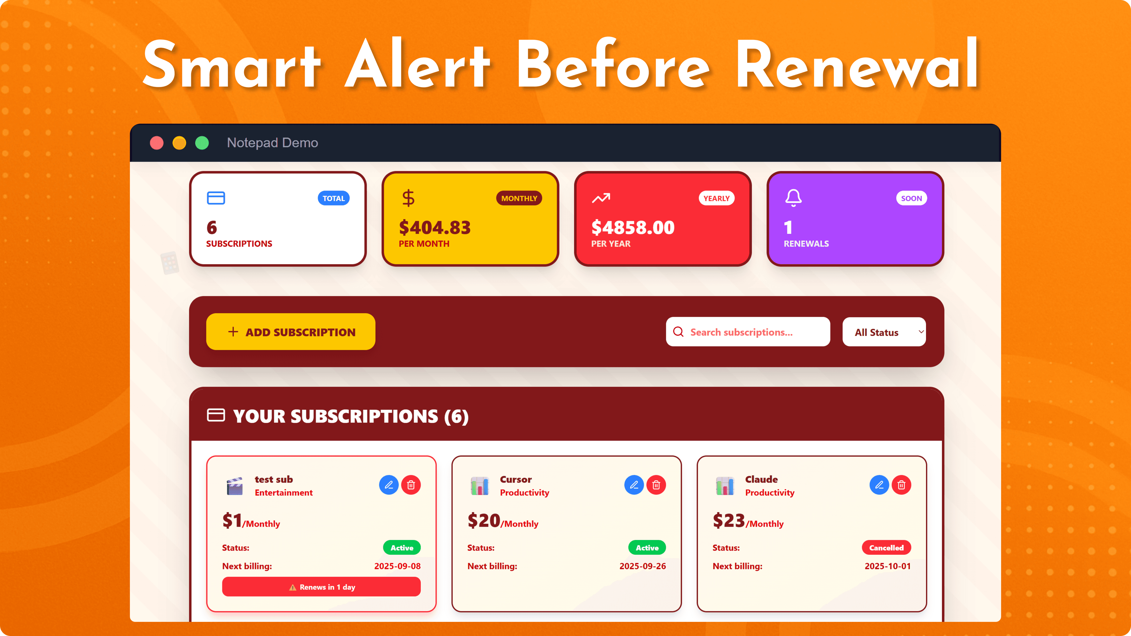 Subscription Tracker screenshot 1