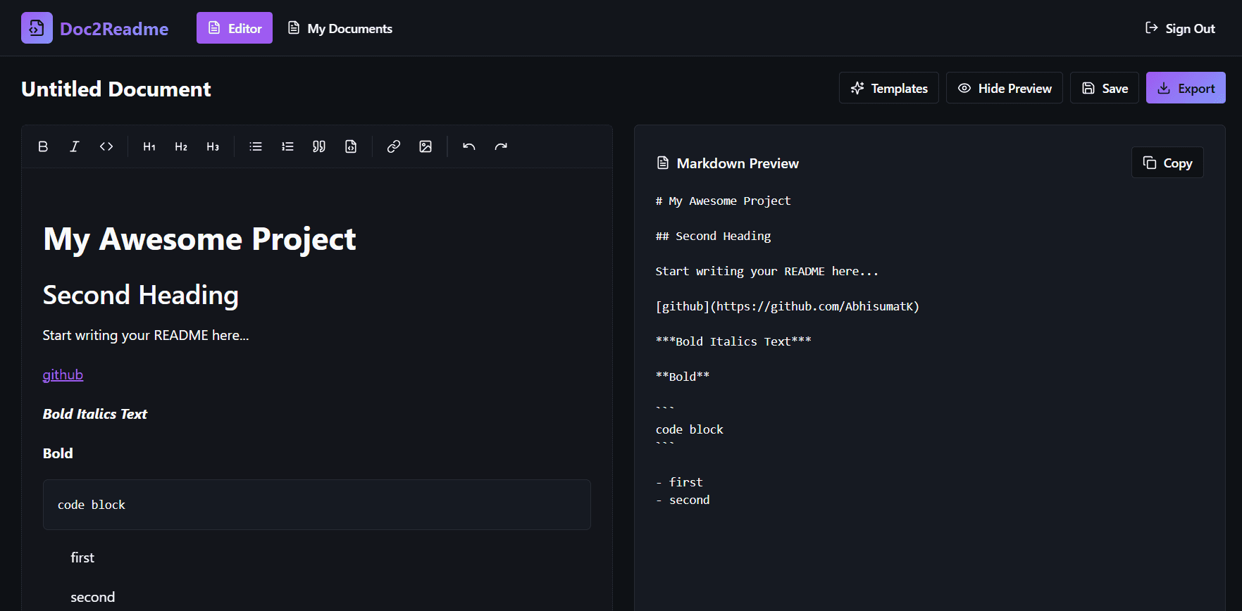 Doc2Readme screenshot 2