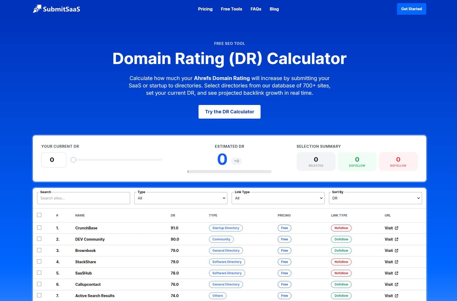 SubmitSaaS Domain Rating (DR) Calculator screenshot 1