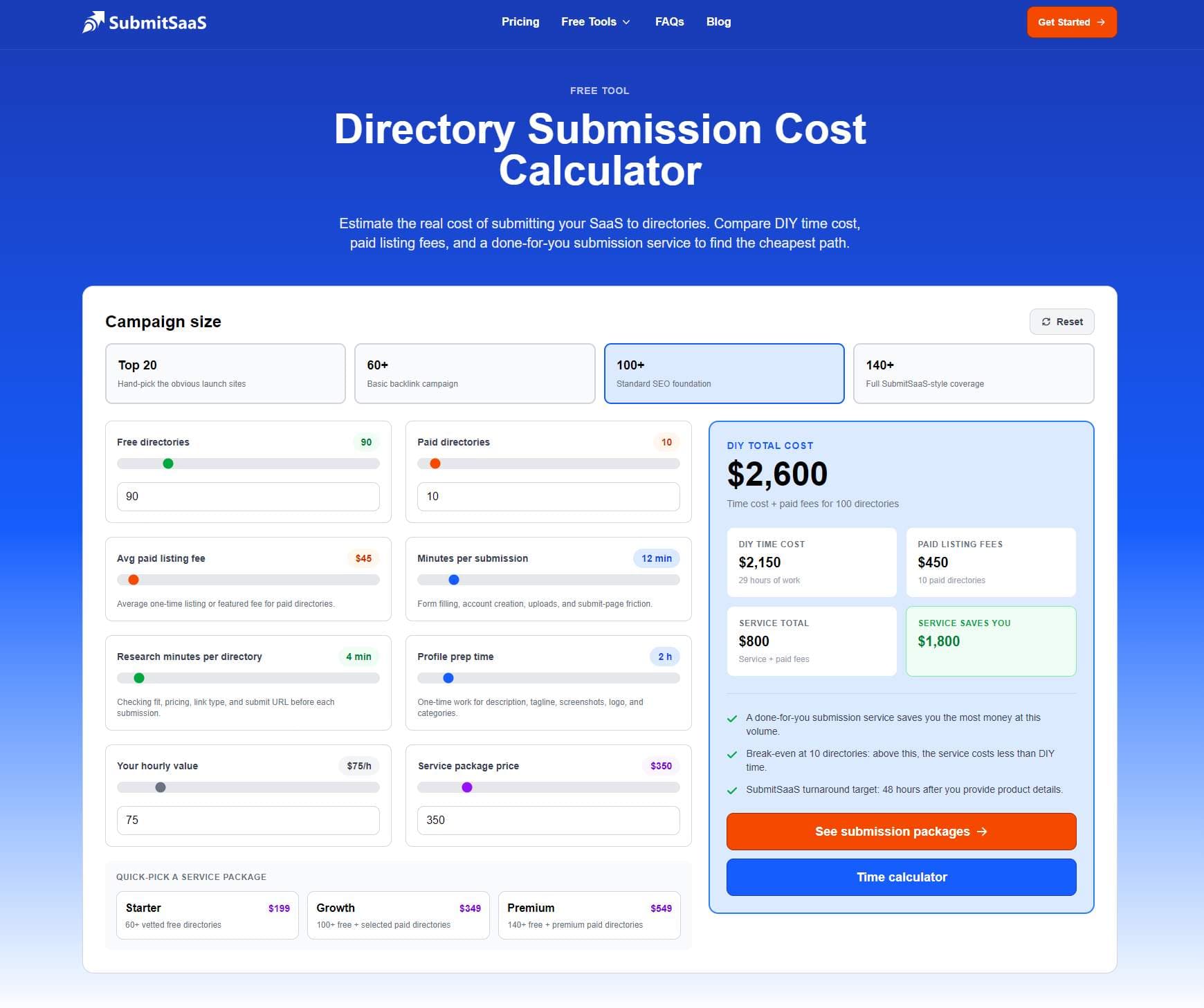 Directory Submission Cost Calculator screenshot 1