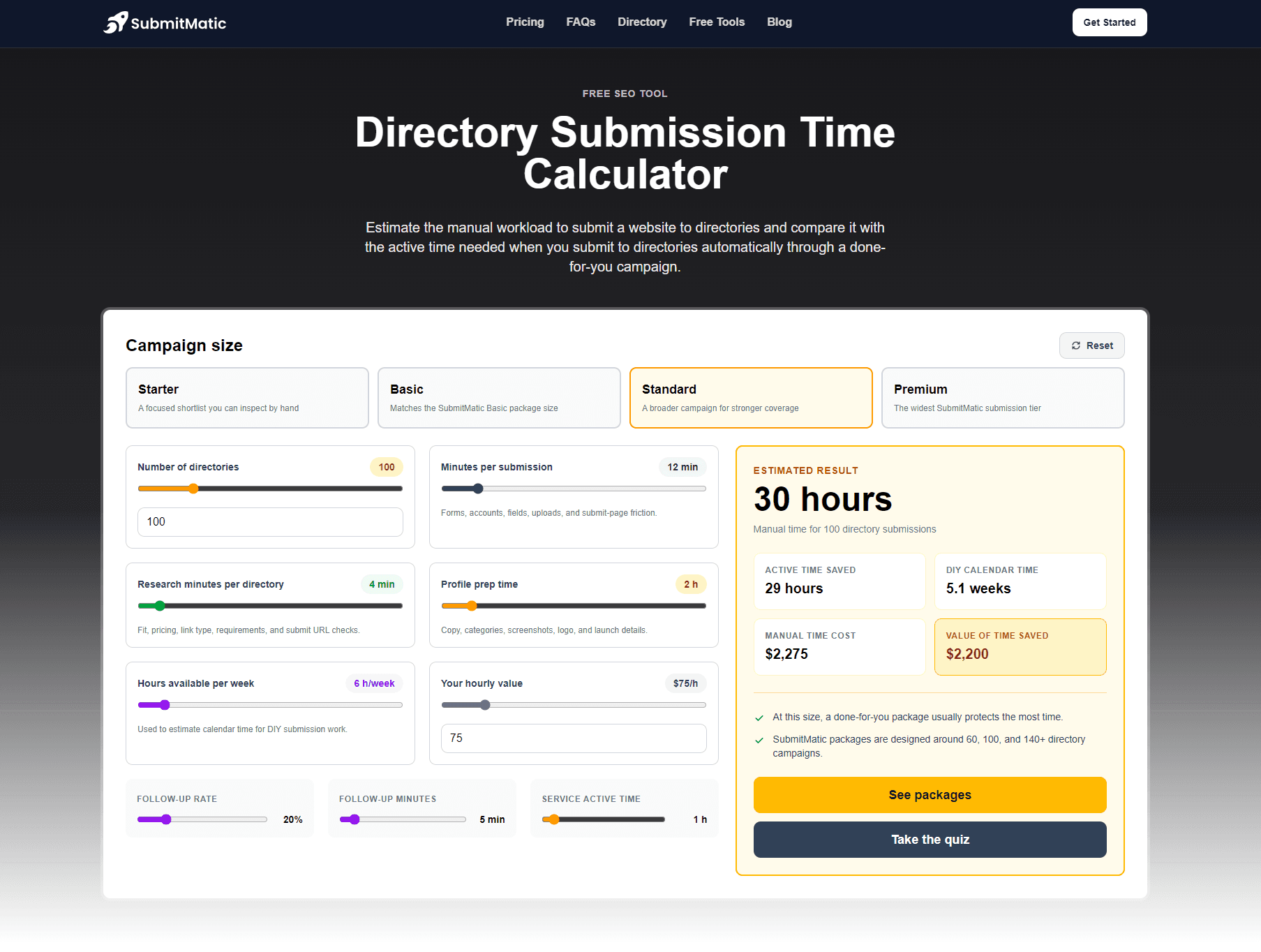 Directory Submission Time Calculator screenshot 1
