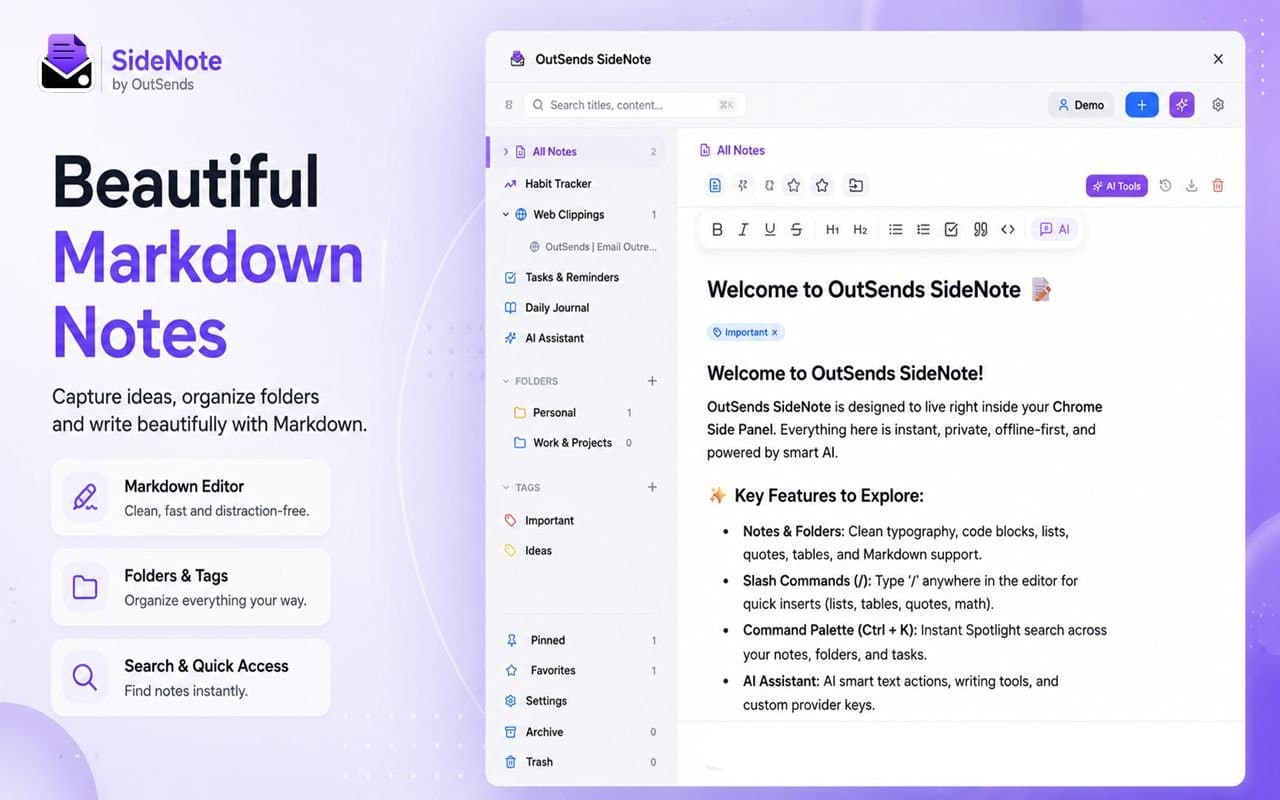 OutSends SideNote — Side Panel Notes screenshot 1