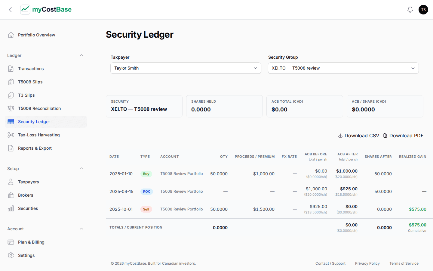 myCostBase screenshot 2