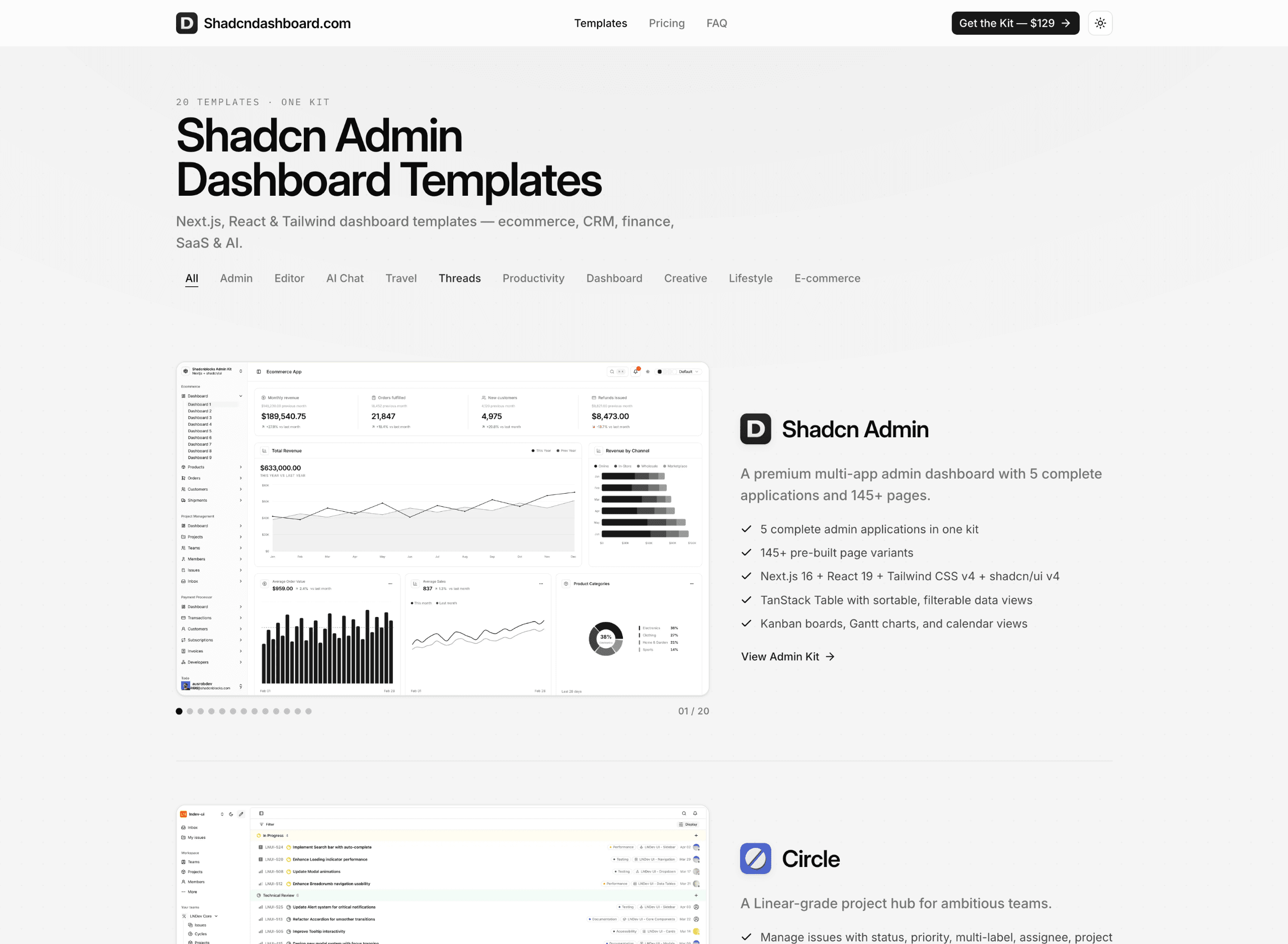 Shadcn Admin Dashboard Kit screenshot 1