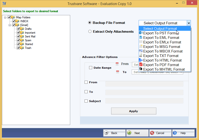 TrustVare IMAP Backup Software screenshot 2