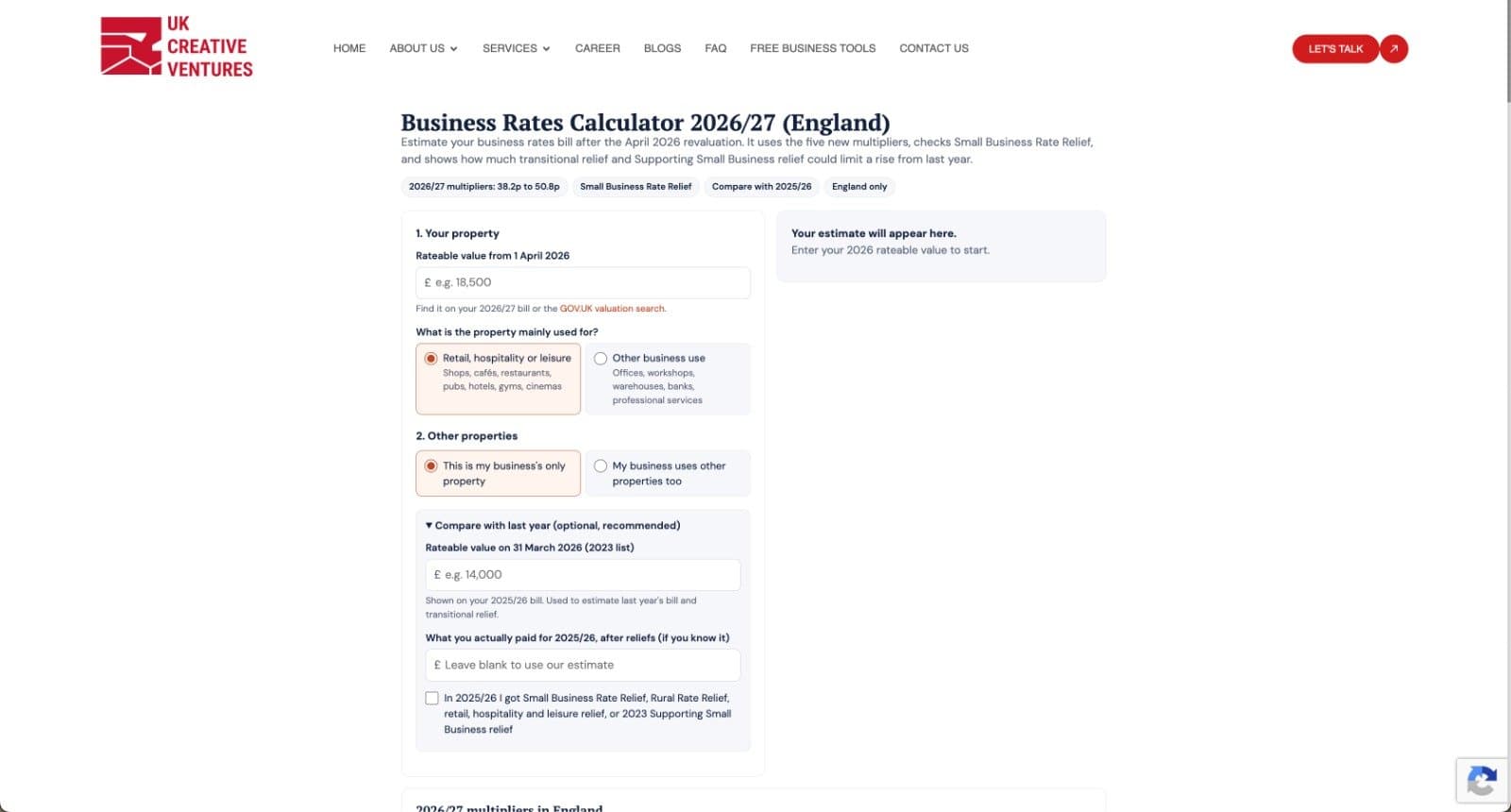 Business Rates Calculator 2026/27 (England) screenshot 1