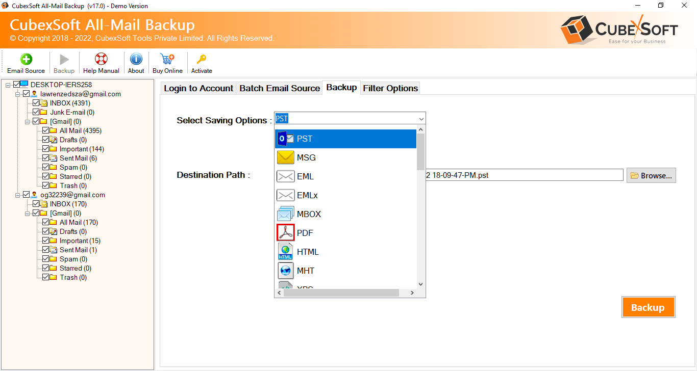 CubexSoft Email Backup Tool screenshot 1