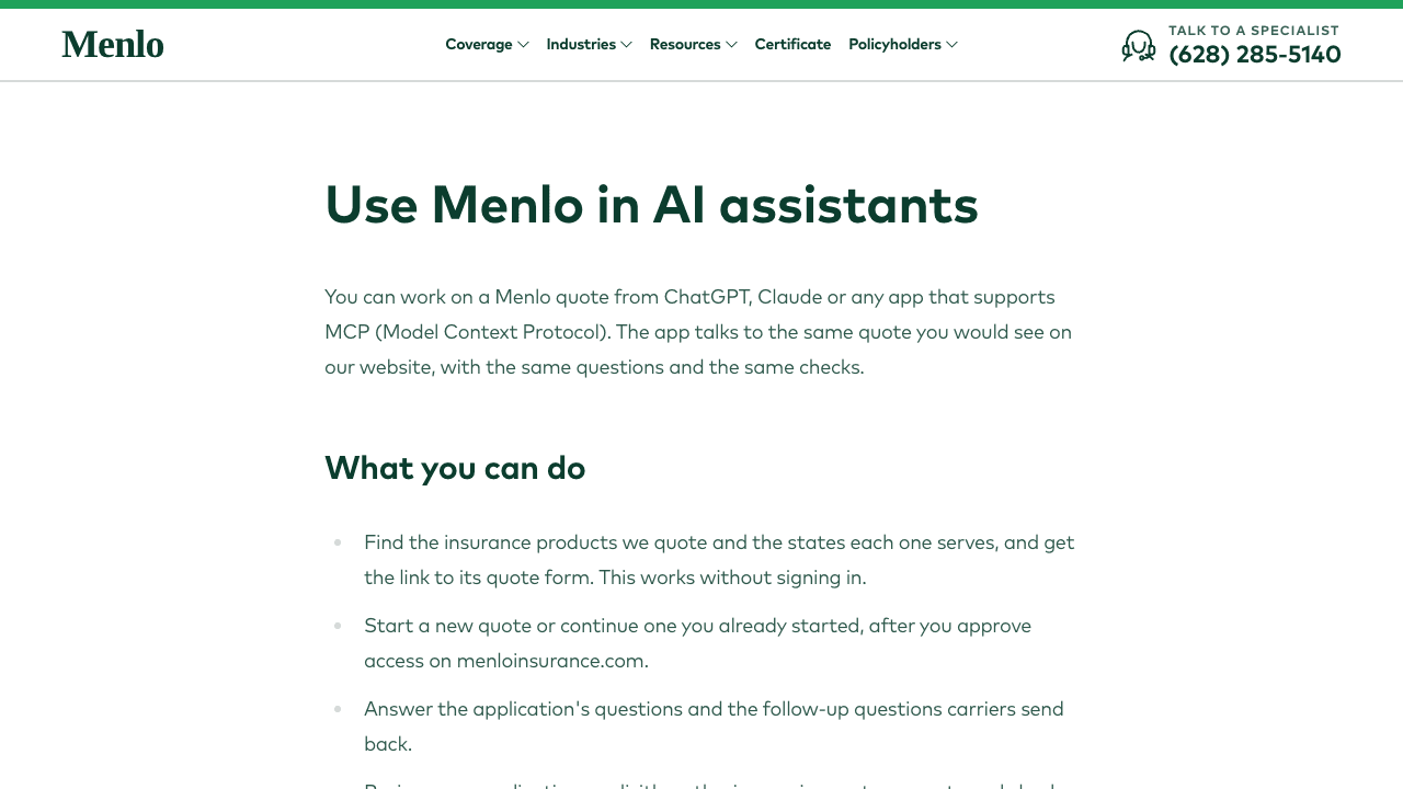 Menlo Insurance Customer MCP screenshot 1