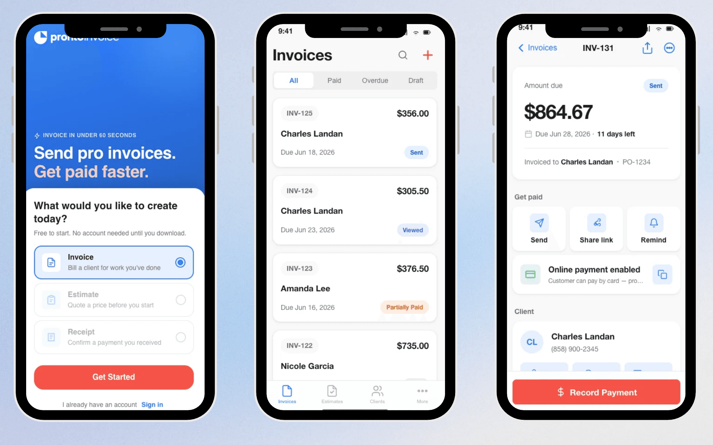 Pronto Invoice screenshot 1