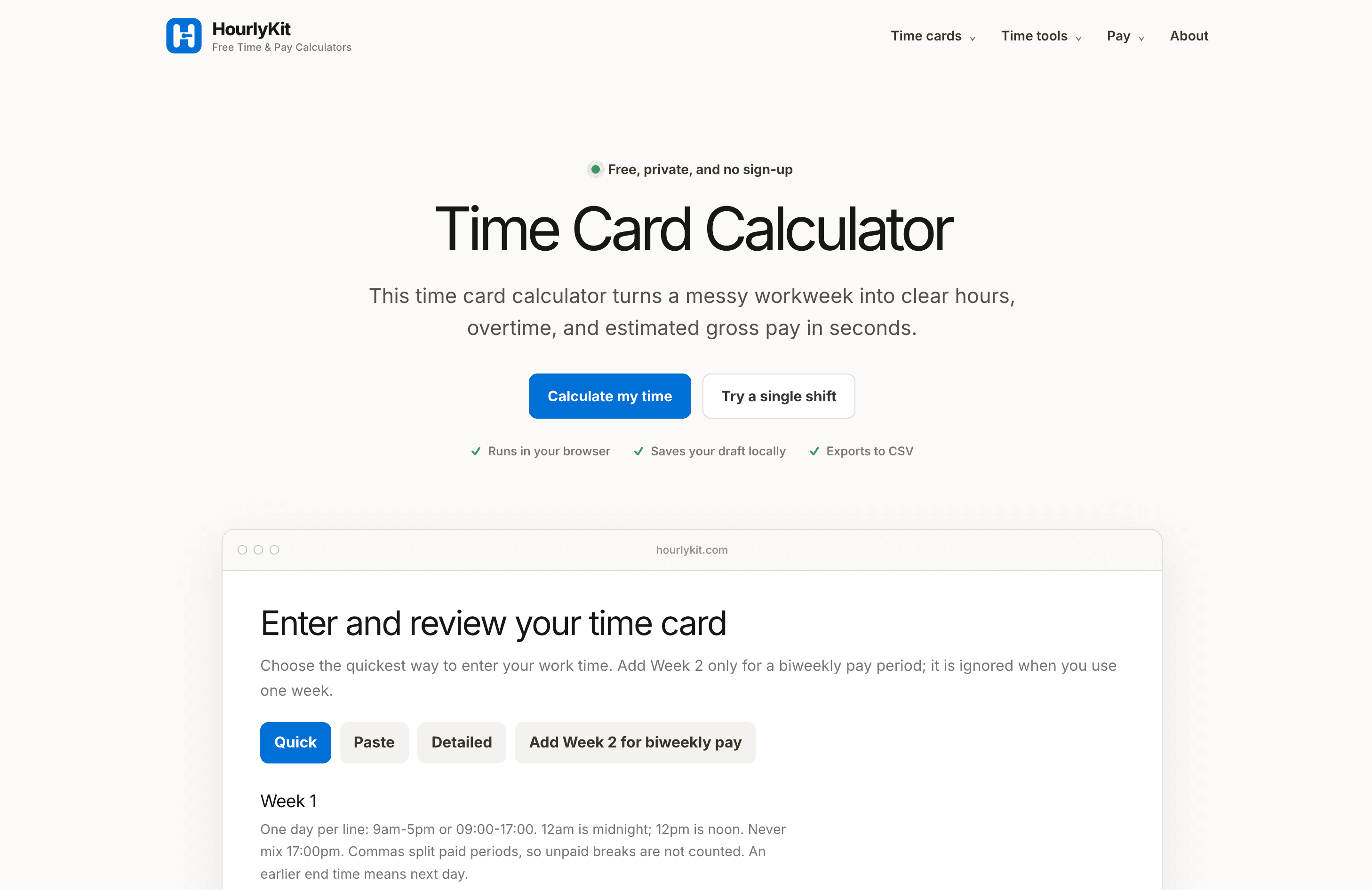HourlyKit Time Card Calculator screenshot 1