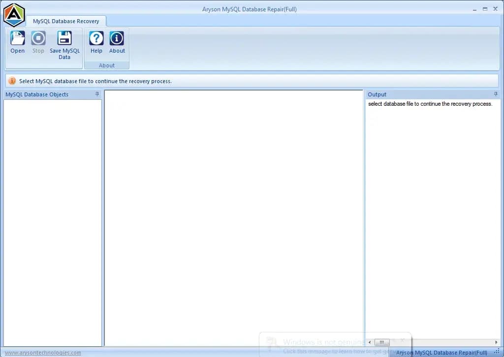 Aryson MySQL Database Repair Tool screenshot 1