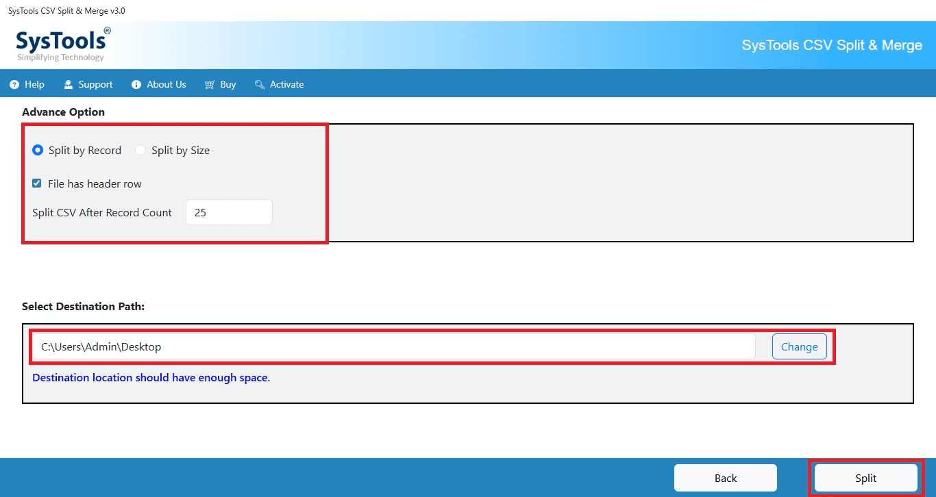 SysTools CSV Splitter screenshot 2