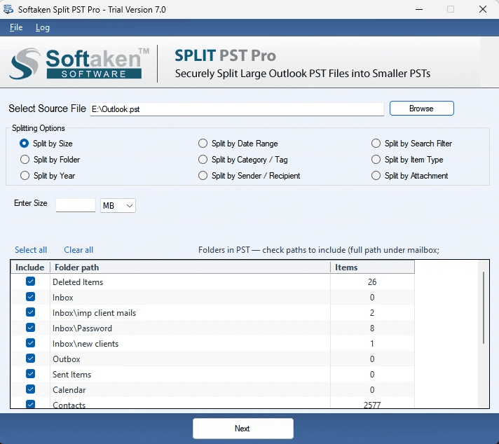 Softaken Split PST Pro screenshot 3