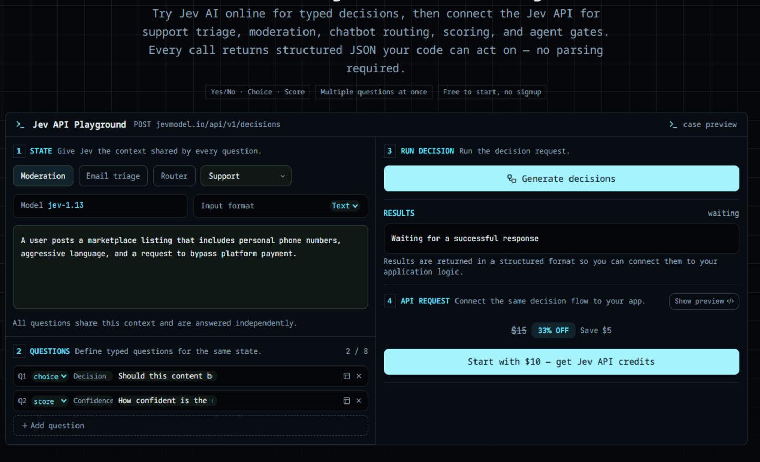 Jev Model API screenshot 1
