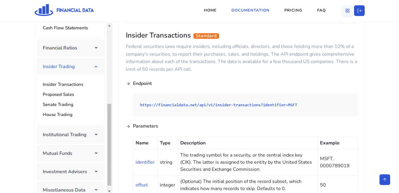 FinancialData API screenshot 2