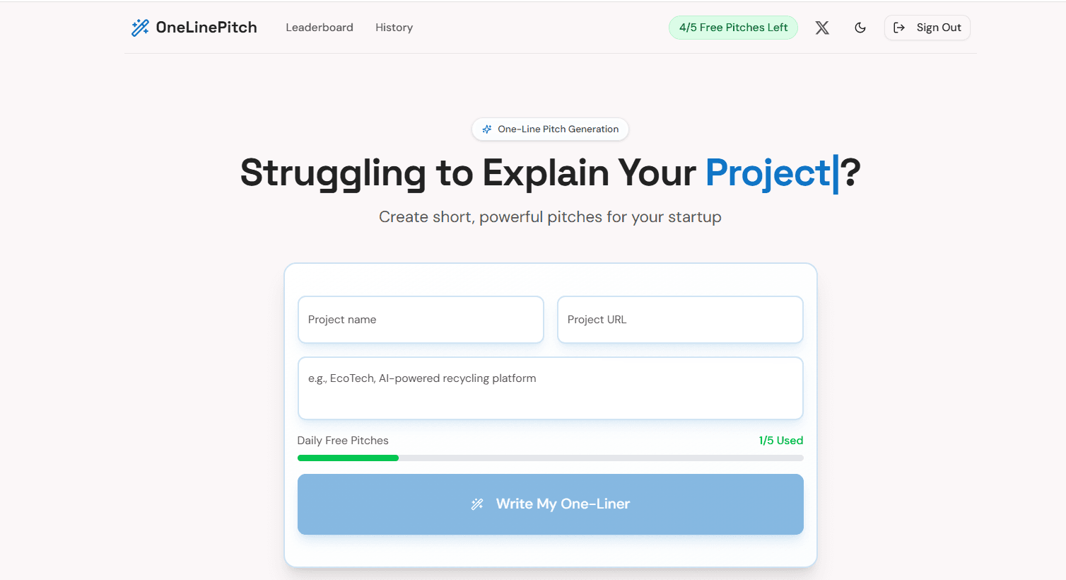OneLinePitch screenshot 1